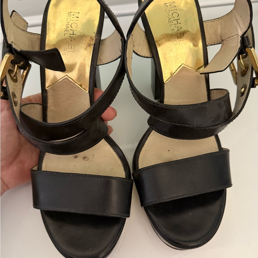 Michael Kors Black and Gold Women's Sandals